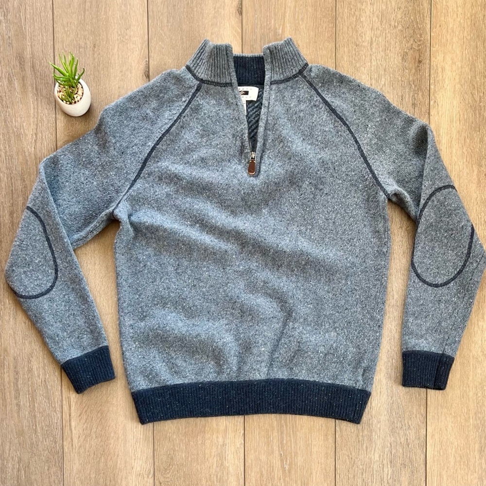 Joseph Abboud Blue lambswool v neck zip Up Sweater with Classic Style